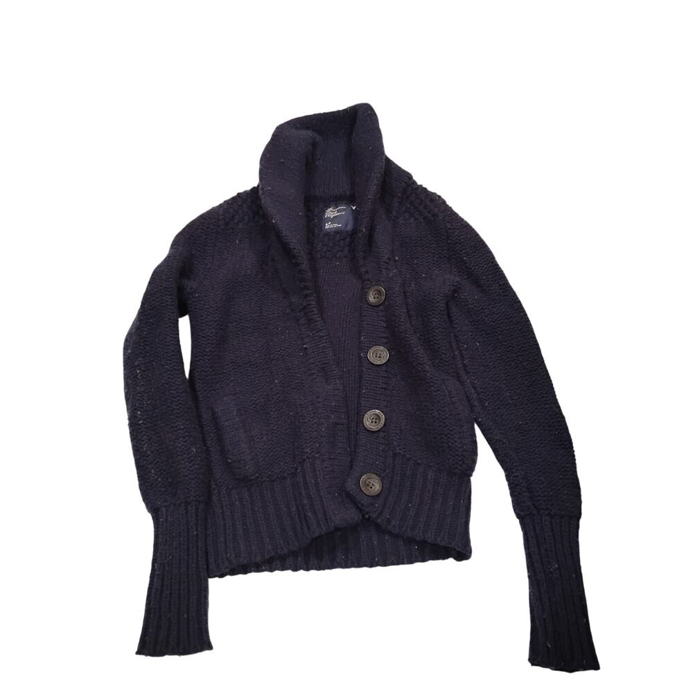 American Eagle VTG Small Y2k Preppy Cable Knit Button Cardigan Sweater Pockets